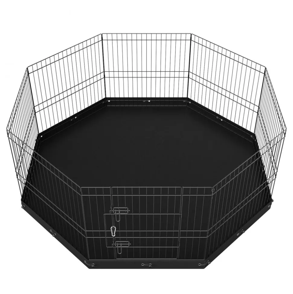 VEVOR Dog Playpen, 8 Panels Foldable Metal Dog Exercise Pen with Bottom Pad, 24" H Pet Fence Puppy Crate Kennel with Ground Stakes, Indoor Outdoor Dog Pen for Small Medium Pets, for Camping, Yard