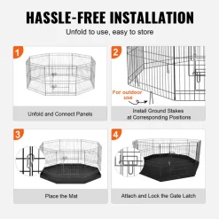 VEVOR Dog Playpen, 8 Panels Foldable Metal Dog Exercise Pen with Bottom Pad, 24