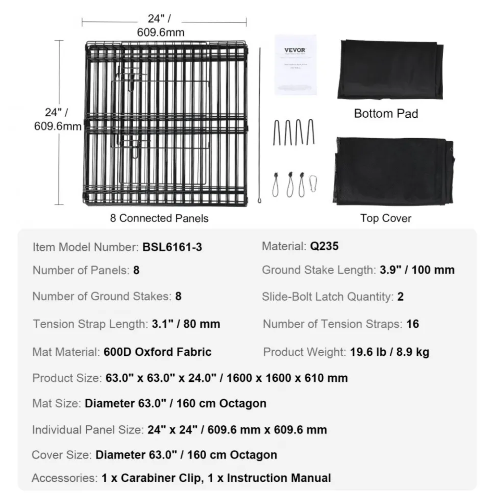 VEVOR Dog Playpen, 8 Panels Foldable Metal Dog Exercise Pen with Top Cover and Bottom Pad, 24" H Pet Fence Puppy Crate Kennel, Indoor Outdoor Dog Pen for Small Medium Pets, for Camping, Yard