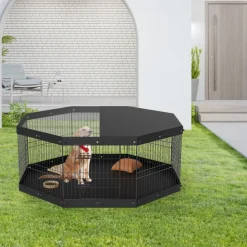 VEVOR Dog Playpen, 8 Panels Foldable Metal Dog Exercise Pen with Top Cover and Bottom Pad, 24