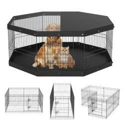 VEVOR Dog Playpen, 8 Panels Foldable Metal Dog Exercise Pen with Top Cover and Bottom Pad, 24