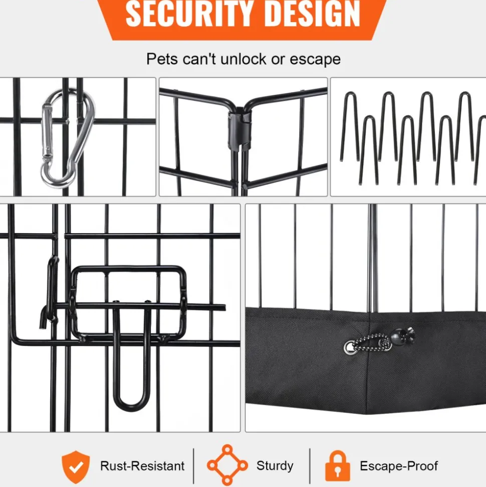 VEVOR Dog Playpen, 8 Panels Foldable Metal Dog Exercise Pen with Top Cover and Bottom Pad, 24" H Pet Fence Puppy Crate Kennel, Indoor Outdoor Dog Pen for Small Medium Pets, for Camping, Yard