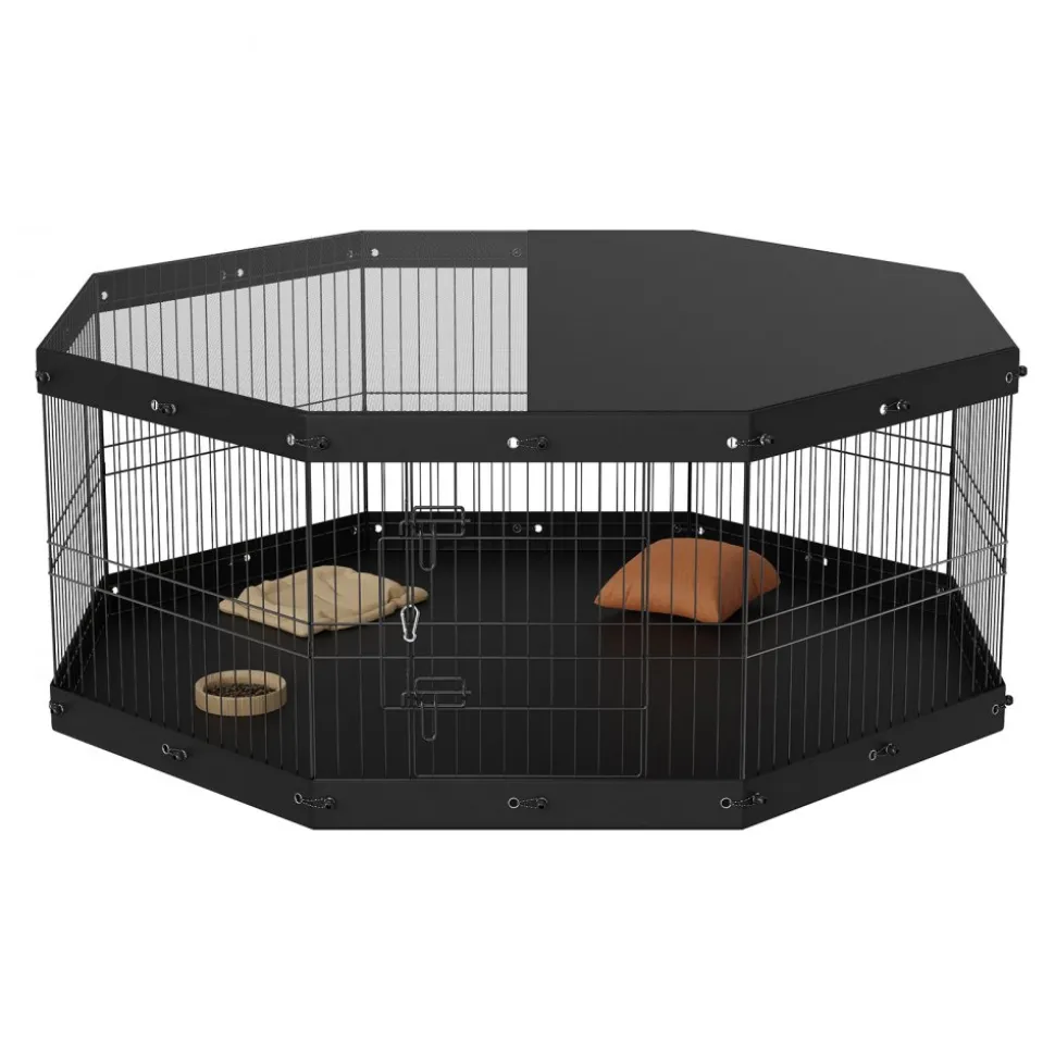 VEVOR Dog Playpen, 8 Panels Foldable Metal Dog Exercise Pen with Top Cover and Bottom Pad, 24" H Pet Fence Puppy Crate Kennel, Indoor Outdoor Dog Pen for Small Medium Pets, for Camping, Yard