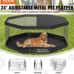VEVOR Dog Playpen, 8 Panels Foldable Metal Dog Exercise Pen with Top Cover and Bottom Pad, 24