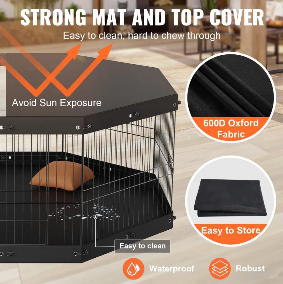 VEVOR Dog Playpen, 8 Panels Foldable Metal Dog Exercise Pen with Top Cover and Bottom Pad, 24" H Pet Fence Puppy Crate Kennel, Indoor Outdoor Dog Pen for Small Medium Pets, for Camping, Yard