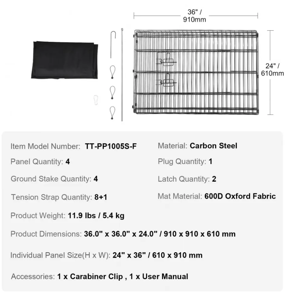 VEVOR Dog Playpen, 4 Pcs 24 x 36 in Panels Foldable Metal Pet Exercise Pen, Dog Fence Indoor and Outdoor Pen with Door and 600D Oxford Fabric Bottom Pad, for Dogs, Cats and Other Small Animals