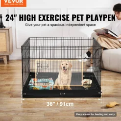 VEVOR Dog Playpen, 4 Pcs 24 x 36 in Panels Foldable Metal Pet Exercise Pen, Dog Fence Indoor and Outdoor Pen with Door and 600D Oxford Fabric Bottom Pad, for Dogs, Cats and Other Small Animals