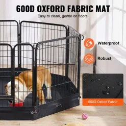 VEVOR Dog Playpen, 8 Pcs 24 x 24 in Panels Foldable Metal Pet Exercise Pen, Dog Fence Indoor and Outdoor Pen with Door, Storage Bag and Bottom Pad, Pet Playpen for Dogs, Cats and Other Small Animals