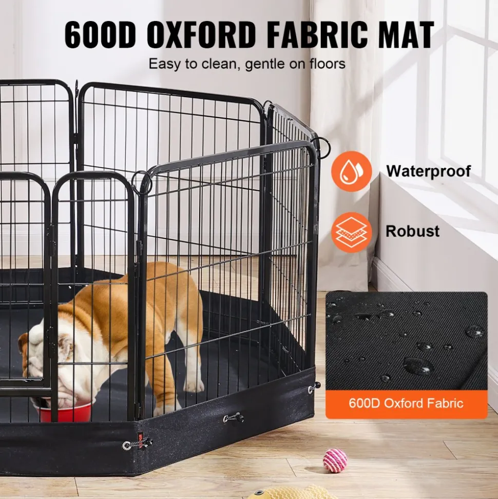 VEVOR Dog Playpen, 8 Pcs 24 x 24 in Panels Foldable Metal Pet Exercise Pen, Dog Fence Indoor and Outdoor Pen with Door, Storage Bag and Bottom Pad, Pet Playpen for Dogs, Cats and Other Small Animals