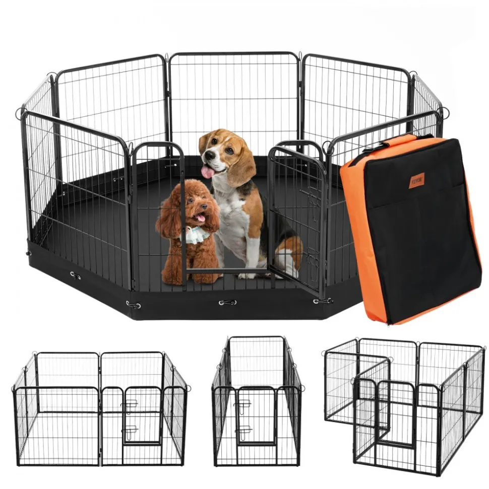 VEVOR Dog Playpen, 8 Pcs 24 x 24 in Panels Foldable Metal Pet Exercise Pen, Dog Fence Indoor and Outdoor Pen with Door, Storage Bag and Bottom Pad, Pet Playpen for Dogs, Cats and Other Small Animals