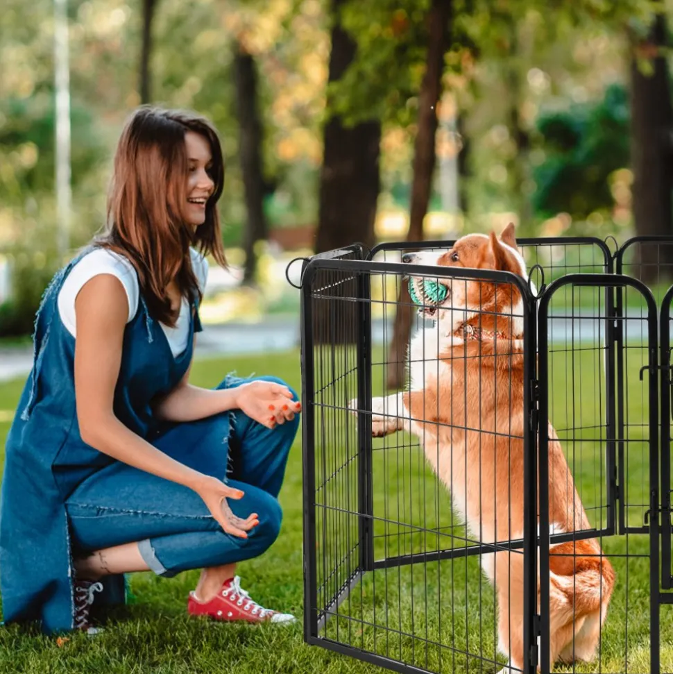 VEVOR Dog Playpen, 8 Pcs 24 x 24 in Panels Foldable Metal Pet Exercise Pen, Dog Fence Indoor and Outdoor Pen with Door, Storage Bag and Bottom Pad, Pet Playpen for Dogs, Cats and Other Small Animals