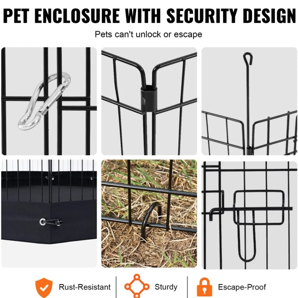 VEVOR Dog Playpen, 8 Pcs 24 x 24 in Panels Foldable Metal Pet Exercise Pen, Dog Fence Indoor and Outdoor Pen with Door, Storage Bag, Top Cover and Bottom Pad, for Dogs, Cats and Other Small Animals