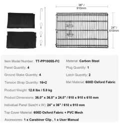 VEVOR Dog Playpen, 8 Pcs 24 x 24 in Panels Foldable Metal Pet Exercise Pen, Dog Fence Indoor and Outdoor Pen with Door, Storage Bag, Top Cover and Bottom Pad, for Dogs, Cats and Other Small Animals