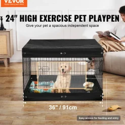 VEVOR Dog Playpen, 8 Pcs 24 x 24 in Panels Foldable Metal Pet Exercise Pen, Dog Fence Indoor and Outdoor Pen with Door, Storage Bag, Top Cover and Bottom Pad, for Dogs, Cats and Other Small Animals