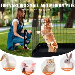 VEVOR Dog Playpen, 8 Pcs 24 x 24 in Panels Foldable Metal Pet Exercise Pen, Dog Fence Indoor and Outdoor Pen with Door, Storage Bag, Top Cover and Bottom Pad, for Dogs, Cats and Other Small Animals
