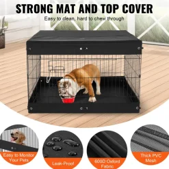 VEVOR Dog Playpen, 8 Pcs 24 x 24 in Panels Foldable Metal Pet Exercise Pen, Dog Fence Indoor and Outdoor Pen with Door, Storage Bag, Top Cover and Bottom Pad, for Dogs, Cats and Other Small Animals