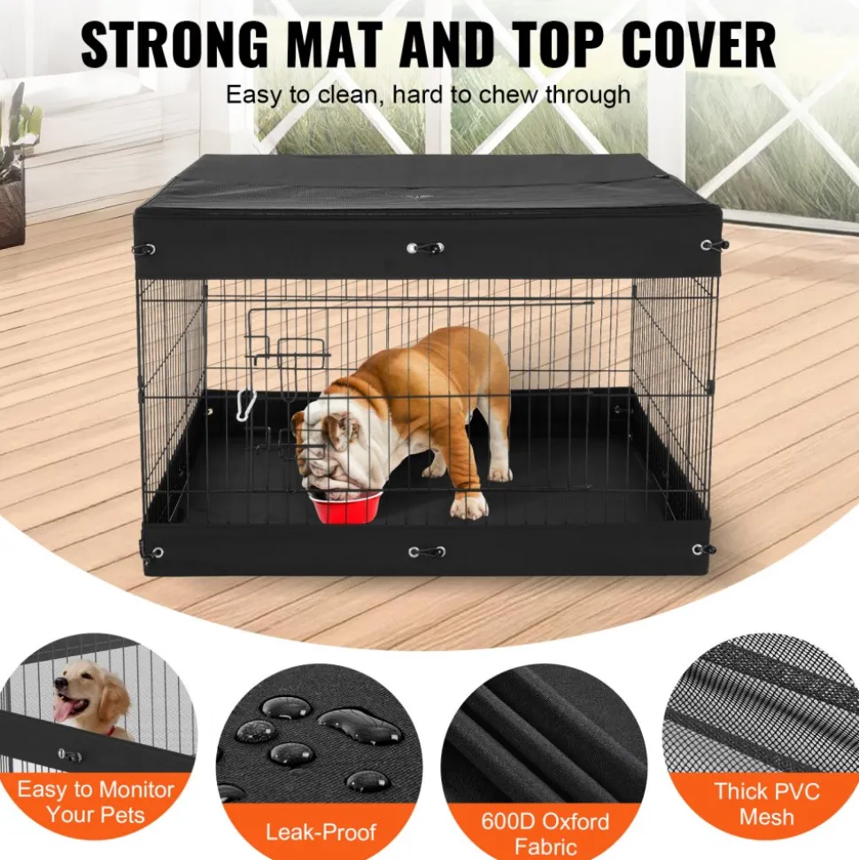 VEVOR Dog Playpen, 8 Pcs 24 x 24 in Panels Foldable Metal Pet Exercise Pen, Dog Fence Indoor and Outdoor Pen with Door, Storage Bag, Top Cover and Bottom Pad, for Dogs, Cats and Other Small Animals