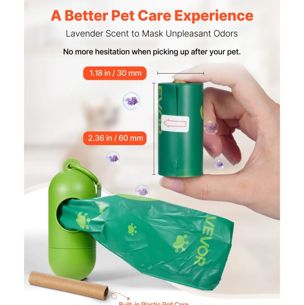 VEVOR Dog Poop Bags, 270 Counts 13 x 9 in, Sturdy & Thick Pet Waste Bags, Biodegradable HDPE Waste Bag Refill Rolls, Lavender Scented, Leak-Proof Trash Bag for Doggie Cat Pet, Dispenser Not Included