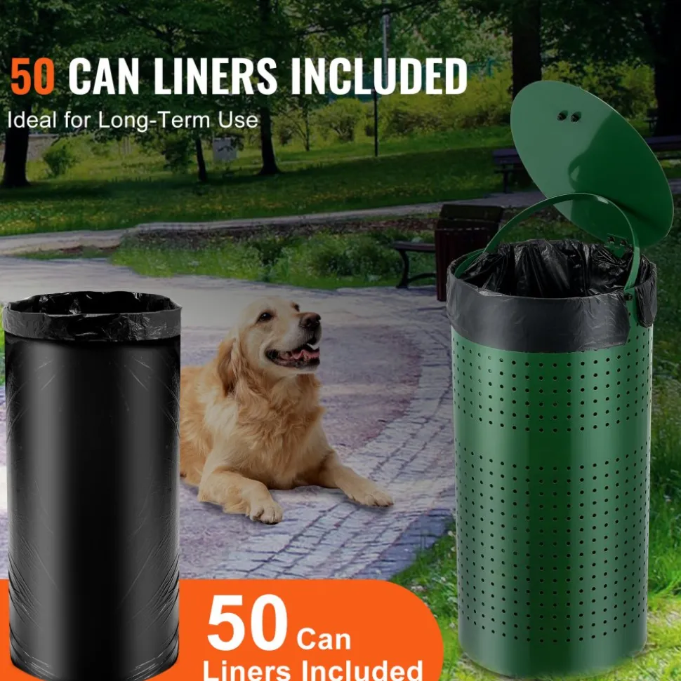 VEVOR Dog Poop Trash Can with 50 Liner Bags, 11.5 Gallons Outdoor Dog Waste Bin with Lid & Liner Clip for Pet Waste Station, Dog Waste Disposal Container for Garden Backyard Park