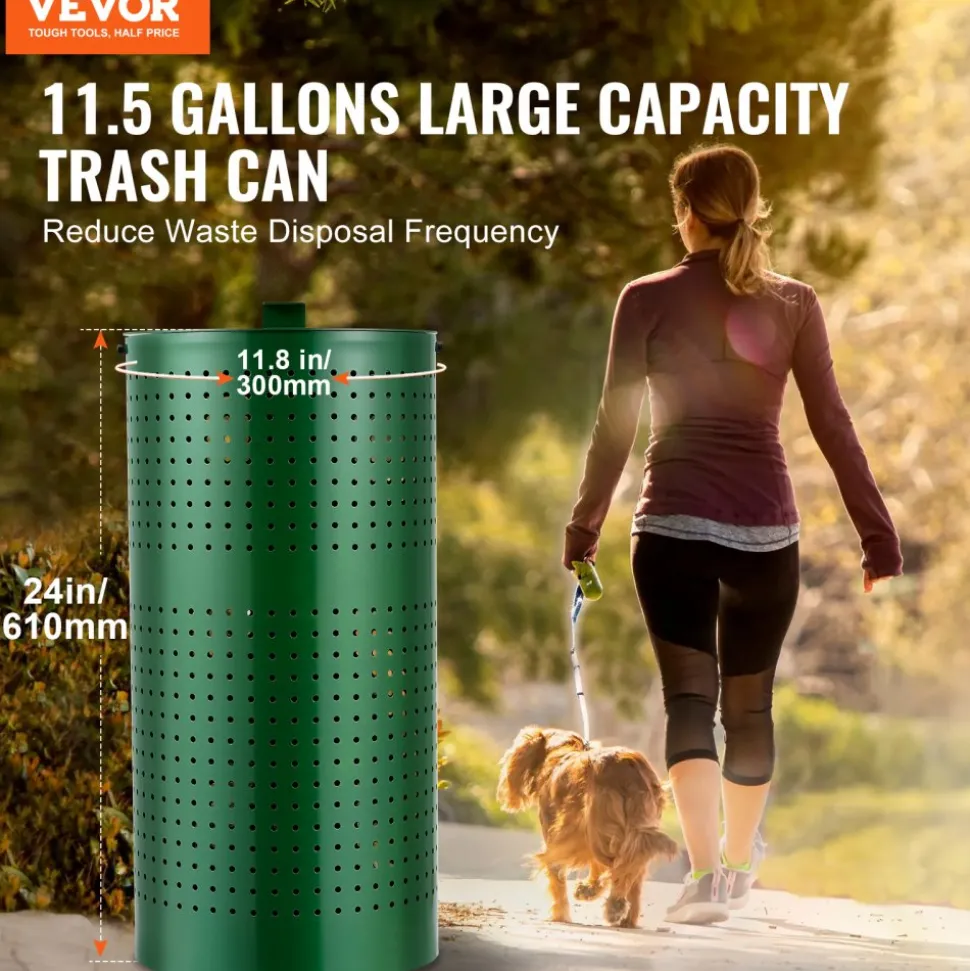 VEVOR Dog Poop Trash Can with 50 Liner Bags, 11.5 Gallons Outdoor Dog Waste Bin with Lid & Liner Clip for Pet Waste Station, Dog Waste Disposal Container for Garden Backyard Park
