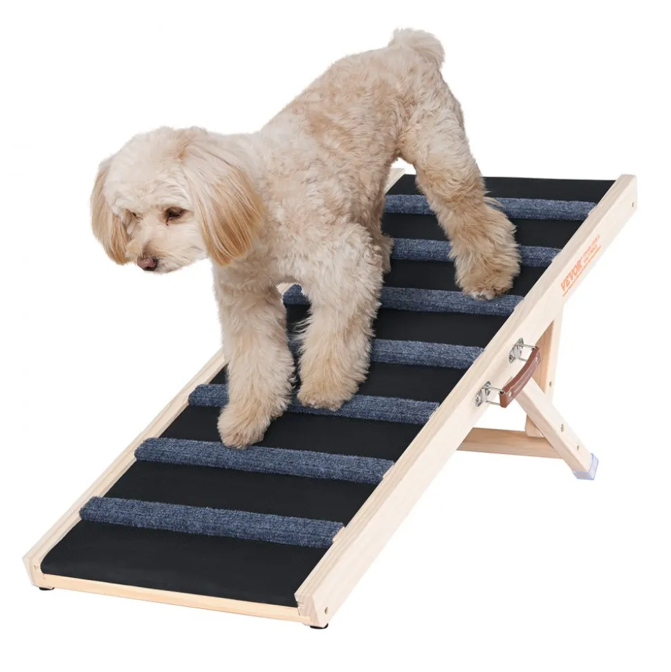 VEVOR Dog Ramp, Folding Pet Ramp for Bed, Adjustable Dog Ramp for Small, Large, Old Dogs & Cats, Wooden Pet Ramp with 39.3" Long Ramp, Adjustable from 15" to 22", Suitable for Couch, Sofa, Car