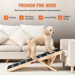 VEVOR Dog Ramp, Folding Pet Ramp for Bed, Adjustable Dog Ramp for Small, Large, Old Dogs & Cats, Wooden Pet Ramp with 39.3