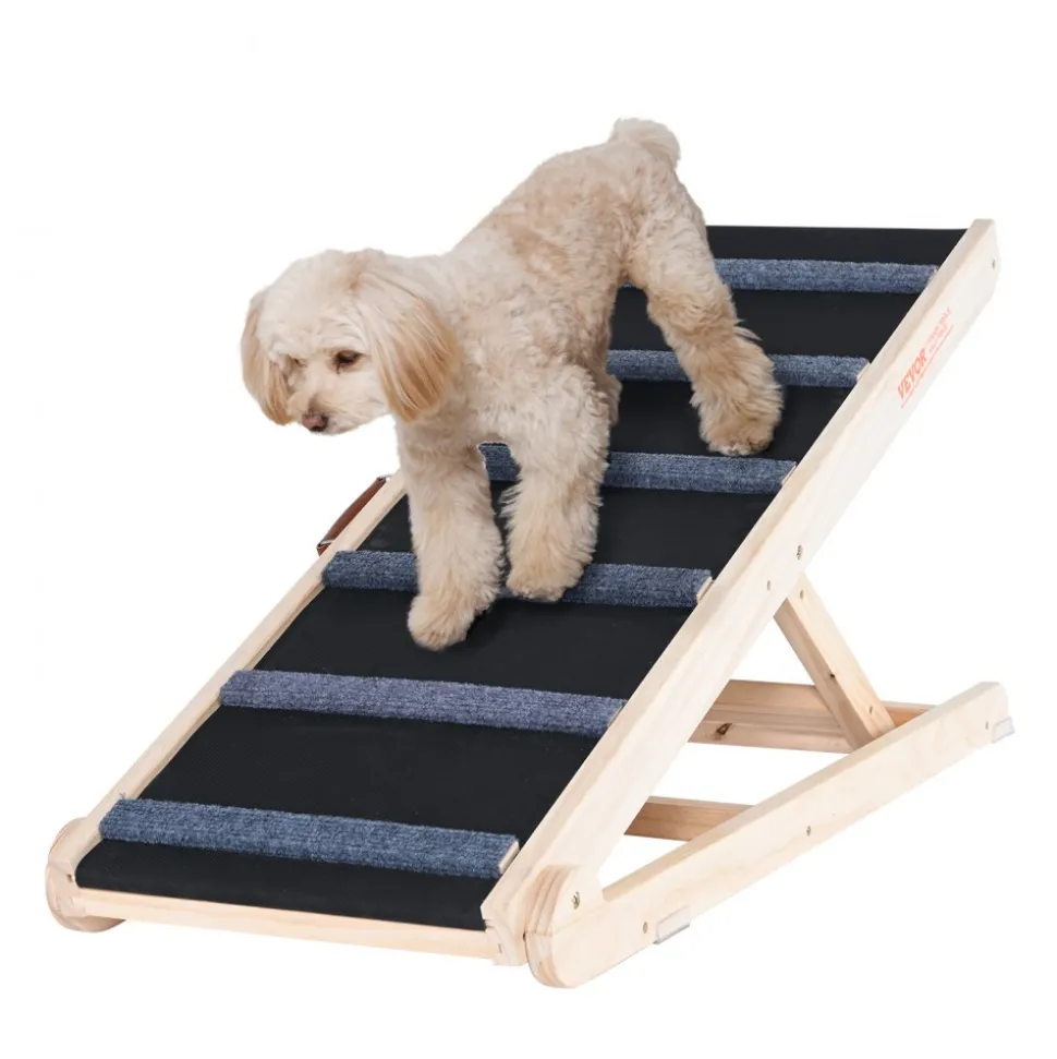 VEVOR Dog Ramp, Folding Pet Ramp for Bed, Adjustable Dog Ramp for Small, Large, Old Dogs & Cats, Wooden Pet Ramp with 41.3" Long Ramp, Adjustable from 13.77" to 25.59", Suitable for Couch, Sofa, Car