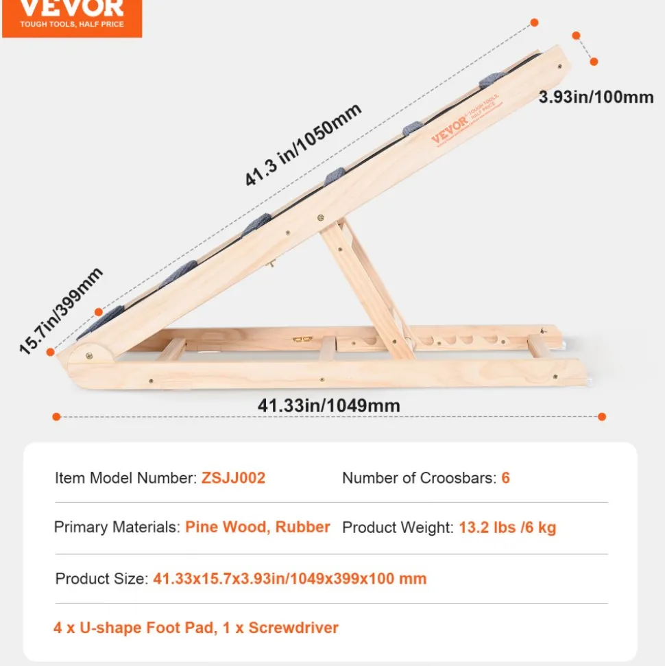 VEVOR Dog Ramp, Folding Pet Ramp for Bed, Adjustable Dog Ramp for Small, Large, Old Dogs & Cats, Wooden Pet Ramp with 41.3" Long Ramp, Adjustable from 13.77" to 25.59", Suitable for Couch, Sofa, Car