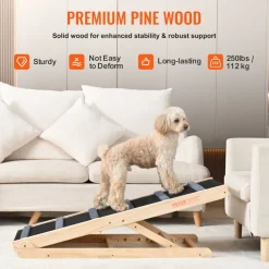 VEVOR Dog Ramp, Folding Pet Ramp for Bed, Adjustable Dog Ramp for Small, Large, Old Dogs & Cats, Wooden Pet Ramp with 41.3