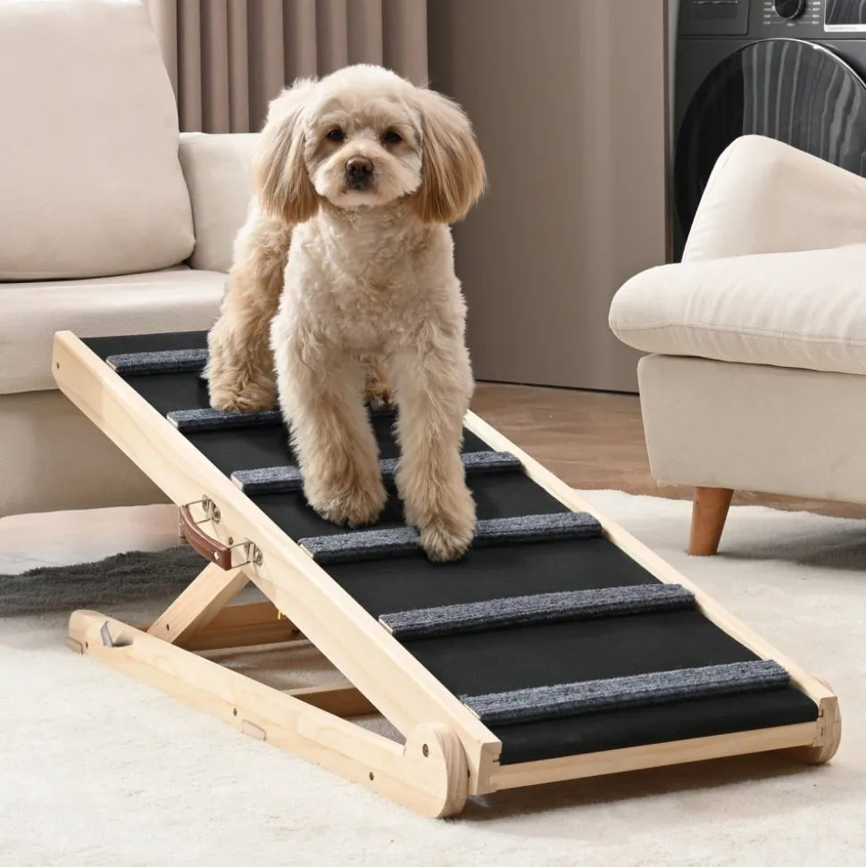 VEVOR Dog Ramp, Folding Pet Ramp for Bed, Adjustable Dog Ramp for Small, Large, Old Dogs & Cats, Wooden Pet Ramp with 41.3" Long Ramp, Adjustable from 13.77" to 25.59", Suitable for Couch, Sofa, Car