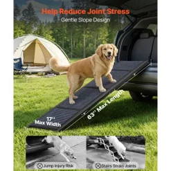 VEVOR Dog Ramp for Cars, 63" L x 17" W, Folding Pet Ramps for Medium & Large Dogs up to 250lbs, Pet Stair Ramp with Non-Slip Felt Rug Surface, Portable Outdoor Dog Car Ramps for SUV & Truck