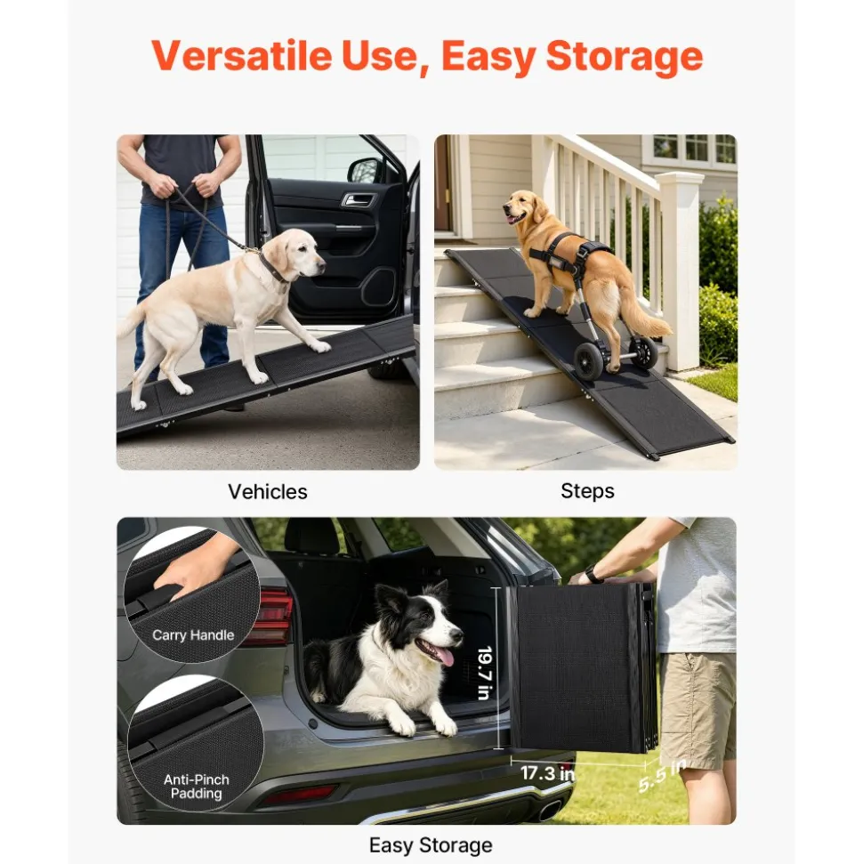 VEVOR Dog Ramp for Cars, 71" L x 17" W, Folding Pet Ramps for Medium & Large Dogs up to 250lbs, Pet Stair Ramp with Non-Slip Oxford Fabric Surface, Portable Outdoor Dog Car Ramps for SUV & Truck