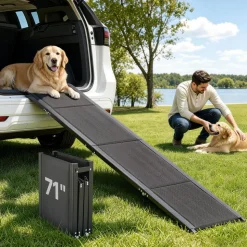 VEVOR Dog Ramp for Cars, 71" L x 17" W, Folding Pet Ramps for Medium & Large Dogs up to 250lbs, Pet Stair Ramp with Non-Slip Oxford Fabric Surface, Portable Outdoor Dog Car Ramps for SUV & Truck
