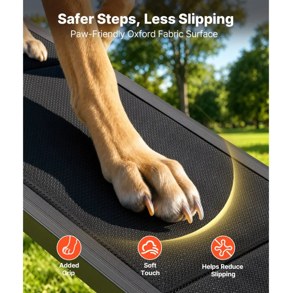 VEVOR Dog Ramp for Cars, 71" L x 17" W, Folding Pet Ramps for Medium & Large Dogs up to 250lbs, Pet Stair Ramp with Non-Slip Oxford Fabric Surface, Portable Outdoor Dog Car Ramps for SUV & Truck