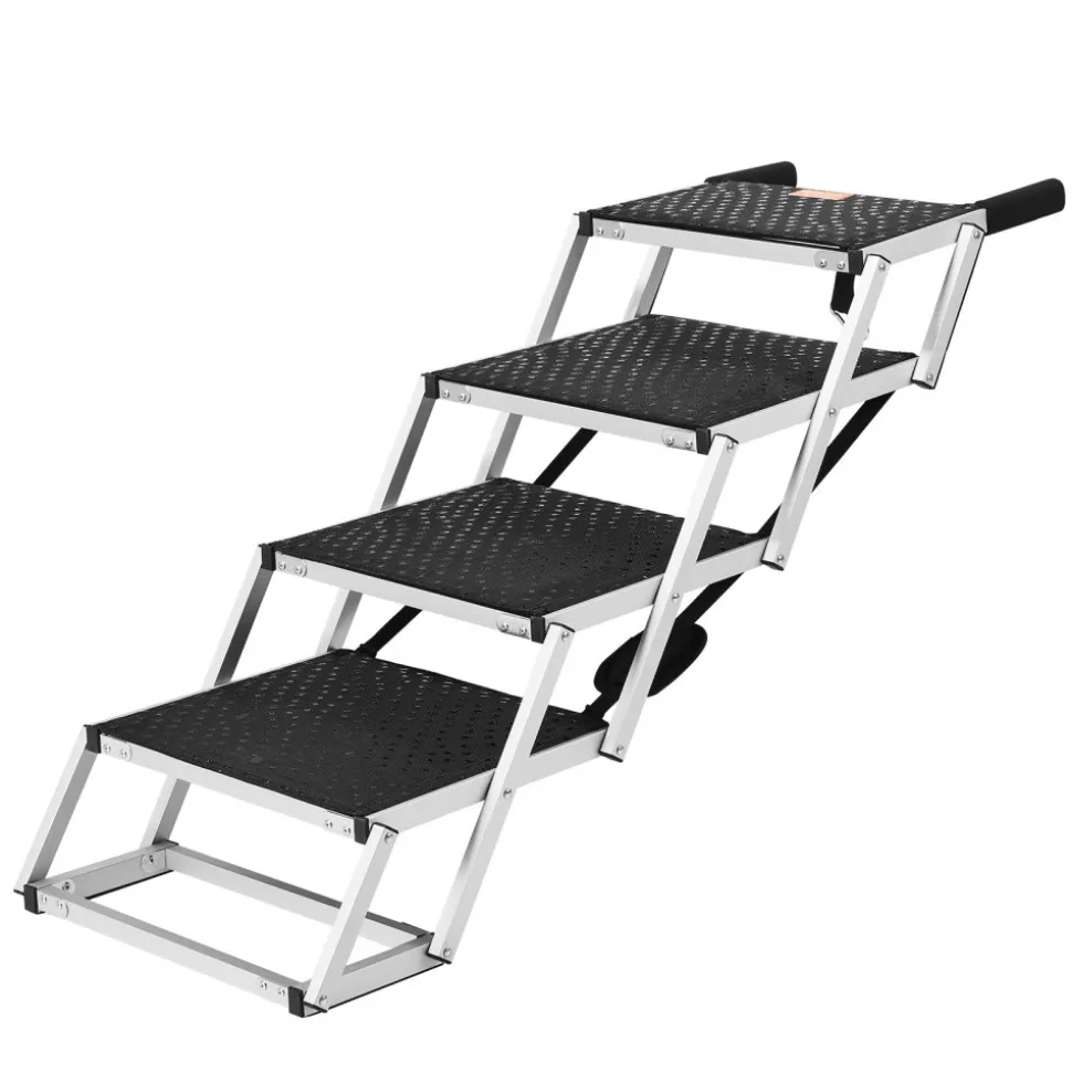 VEVOR Dog Stair for Cars, Wide 4-step Dog Car Steps, Folding Dog Car Ramp with Nonslip Surface, Portable Pet Steps Lightweight Aluminum for Car, SUV and Truck, Supports up to 150 lbs