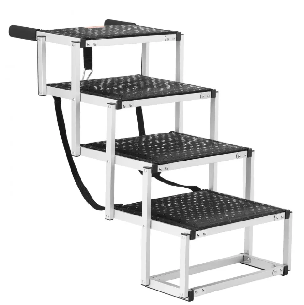 VEVOR Dog Stair for Cars, Wide 4-step Dog Car Steps, Folding Dog Car Ramp with Nonslip Surface, Portable Pet Steps Lightweight Aluminum for Car, SUV and Truck, Supports up to 150 lbs
