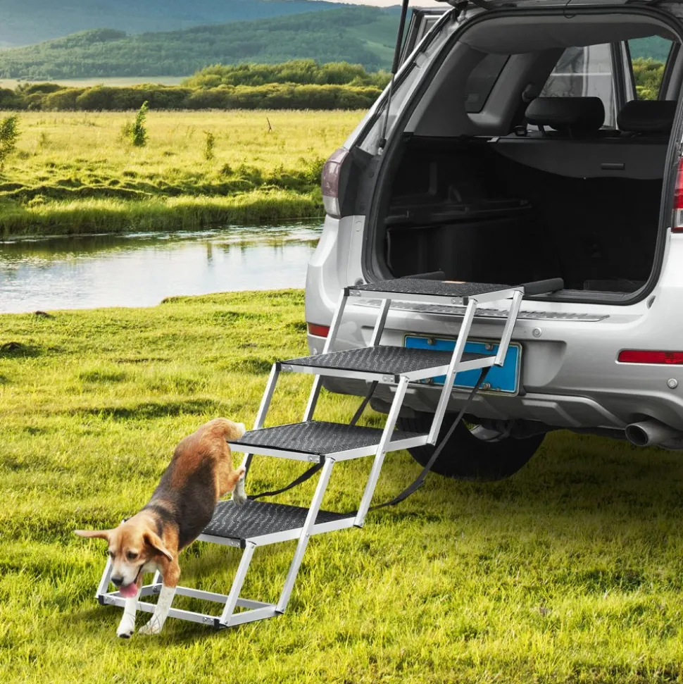 VEVOR Dog Stair for Cars, Wide 4-step Dog Car Steps, Folding Dog Car Ramp with Nonslip Surface, Portable Pet Steps Lightweight Aluminum for Car, SUV and Truck, Supports up to 250 lbs