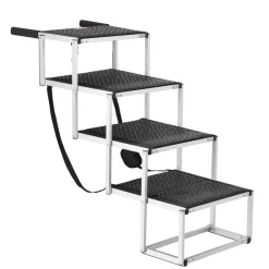 VEVOR Dog Stair for Cars, Wide 4-step Dog Car Steps, Folding Dog Car Ramp with Nonslip Surface, Portable Pet Steps Lightweight Aluminum for Car, SUV and Truck, Supports up to 250 lbs