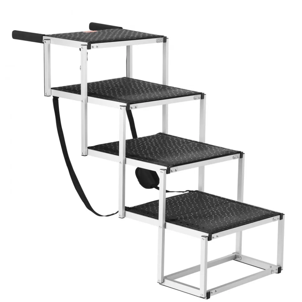 VEVOR Dog Stair for Cars, Wide 4-step Dog Car Steps, Folding Dog Car Ramp with Nonslip Surface, Portable Pet Steps Lightweight Aluminum for Car, SUV and Truck, Supports up to 250 lbs