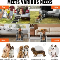 VEVOR Dog Stair for Cars, Wide 4-step Dog Car Steps, Folding Dog Car Ramp with Nonslip Surface, Portable Pet Steps Lightweight Aluminum for Car, SUV and Truck, Supports up to 250 lbs
