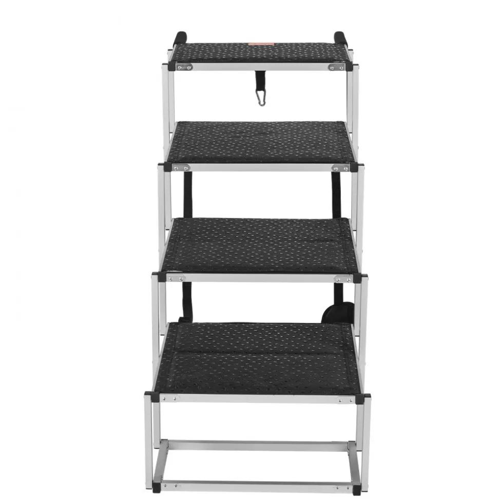 VEVOR Dog Stair for Cars, Wide 4-step Dog Car Steps, Folding Dog Car Ramp with Nonslip Surface, Portable Pet Steps Lightweight Aluminum for Car, SUV and Truck, Supports up to 250 lbs