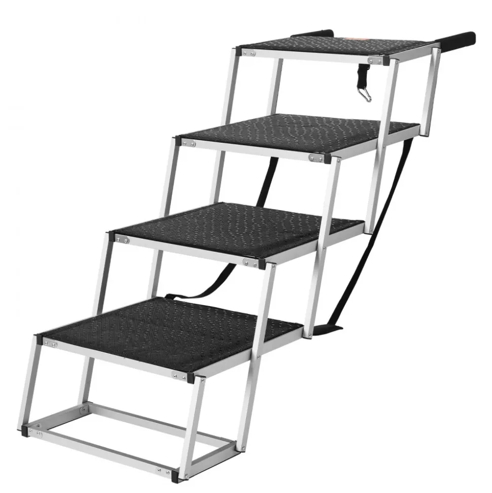 VEVOR Dog Stair for Cars, Wide 4-step Dog Car Steps, Folding Dog Car Ramp with Nonslip Surface, Portable Pet Steps Lightweight Aluminum for Car, SUV and Truck, Supports up to 250 lbs