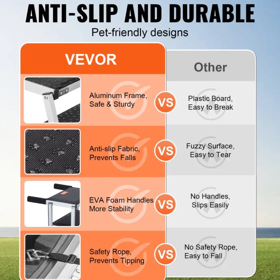 VEVOR Dog Stair for Cars, Wide 4-step Dog Car Steps, Folding Dog Car Ramp with Nonslip Surface, Portable Pet Steps Lightweight Aluminum for Car, SUV and Truck, Supports up to 250 lbs