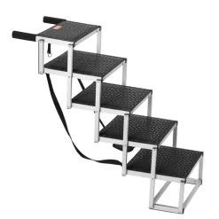 VEVOR Dog Stair for Cars, Wide 5-step Dog Car Steps, Folding Dog Car Ramp with Nonslip Surface, Portable Pet Steps Lightweight Aluminum for Car, SUV and Truck, Supports up to 150 lbs