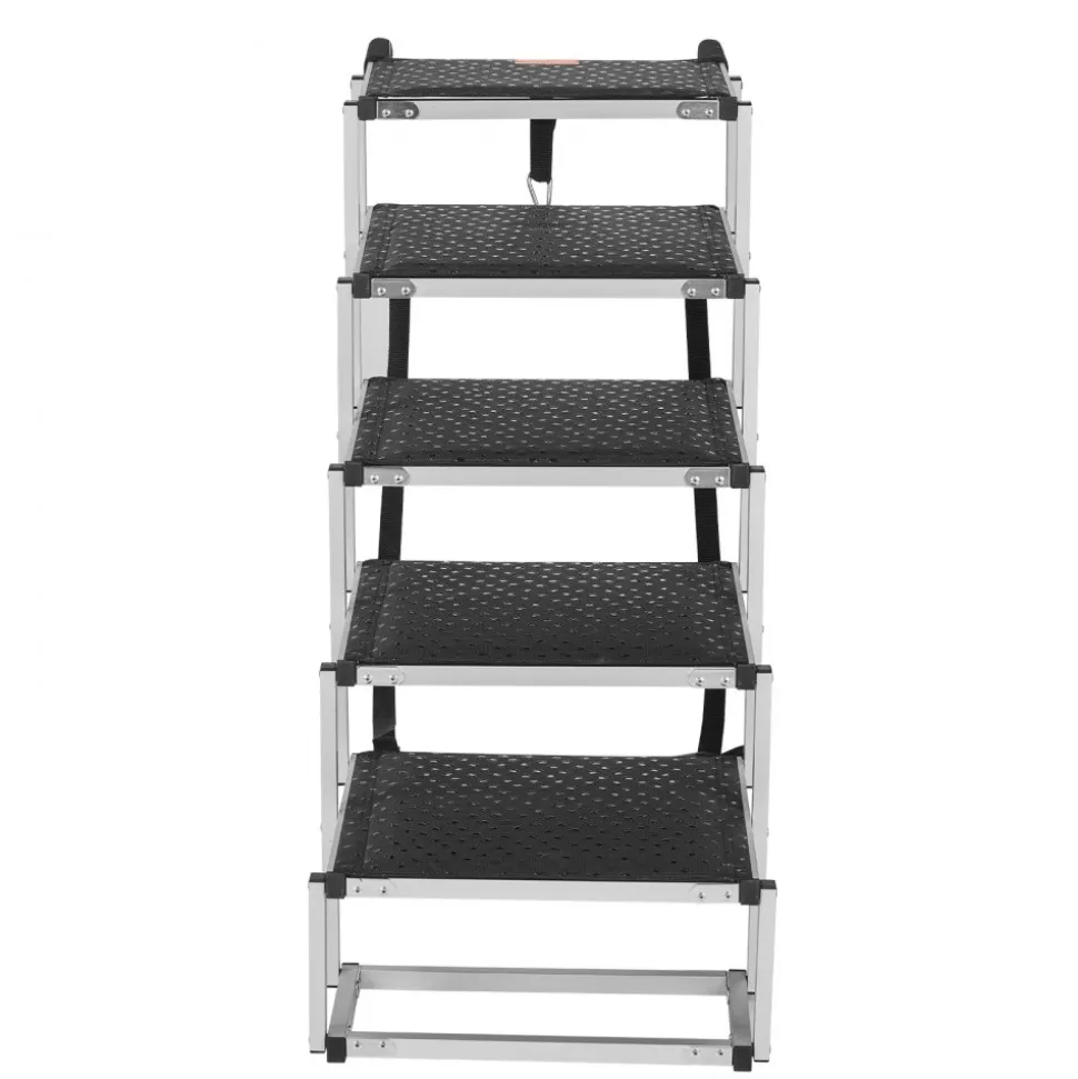 VEVOR Dog Stair for Cars, Wide 5-step Dog Car Steps, Folding Dog Car Ramp with Nonslip Surface, Portable Pet Steps Lightweight Aluminum for Car, SUV and Truck, Supports up to 150 lbs