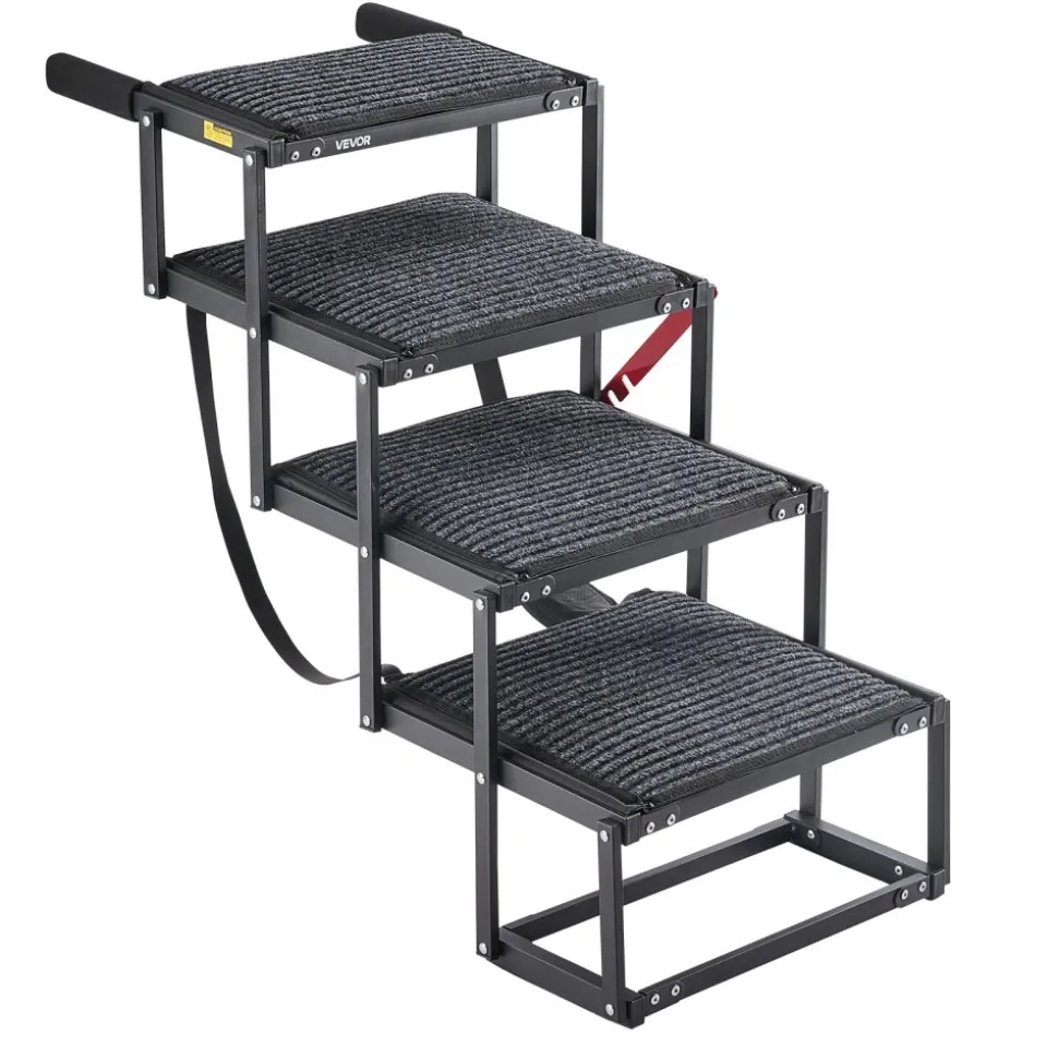 VEVOR Dog Stairs for Car, 4 Steps Extra Wide Foldable Dog Ramp for Large Dogs with Non-Slip Rug Surface, Portable Lightweight Pet Ladder for Car, SUV, Truck, High Beds, Sofas, Support up to 200 lbs