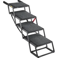 VEVOR Dog Stairs for Car, 4 Steps Extra Wide Foldable Dog Ramp for Large Dogs with Non-Slip Rug Surface, Portable Lightweight Pet Ladder for Car, SUV, Truck, High Beds, Sofas, Support up to 200 lbs
