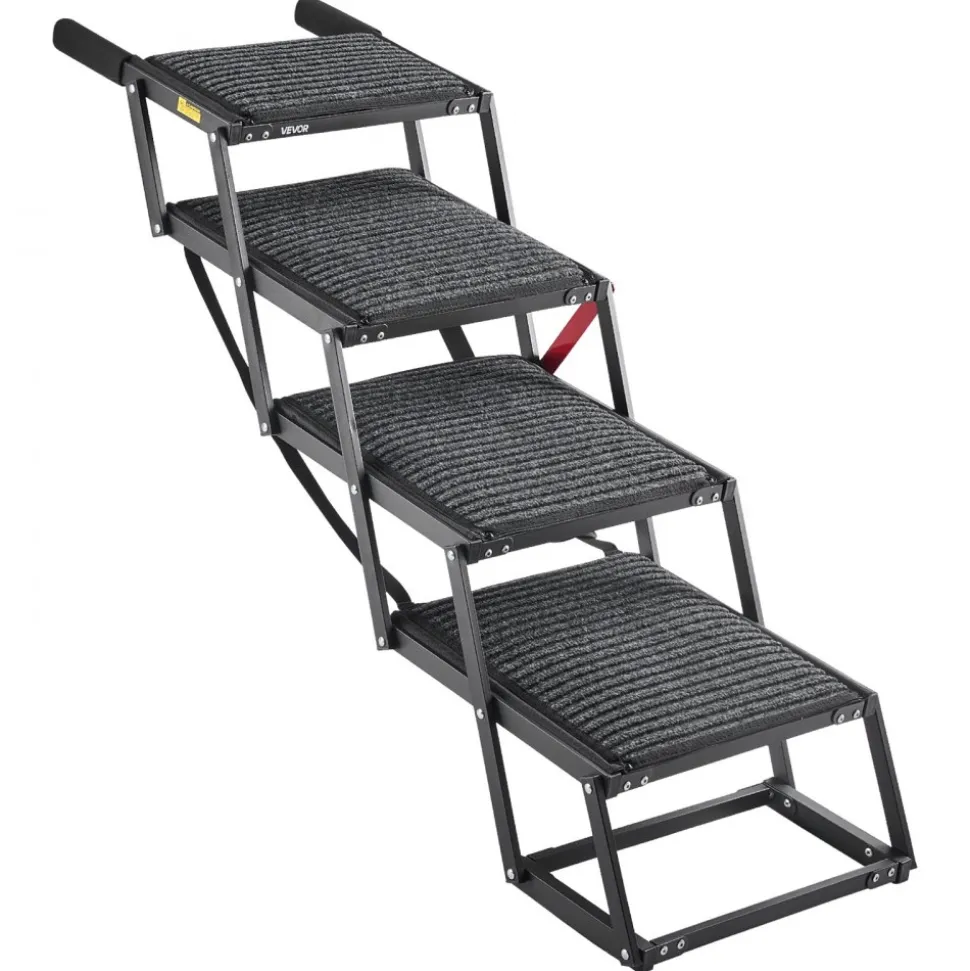 VEVOR Dog Stairs for Car, 4 Steps Extra Wide Foldable Dog Ramp for Large Dogs with Non-Slip Rug Surface, Portable Lightweight Pet Ladder for Car, SUV, Truck, High Beds, Sofas, Support up to 200 lbs