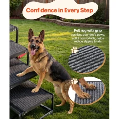VEVOR Dog Stairs for Car, 4 Steps Extra Wide Foldable Dog Ramp for Large Dogs with Non-Slip Rug Surface, Portable Lightweight Pet Ladder for Car, SUV, Truck, High Beds, Sofas, Support up to 200 lbs