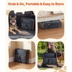 VEVOR Dog Stairs for Car, 4 Steps Extra Wide Foldable Dog Ramp for Large Dogs with Non-Slip Rug Surface, Portable Lightweight Pet Ladder for Car, SUV, Truck, High Beds, Sofas, Support up to 200 lbs